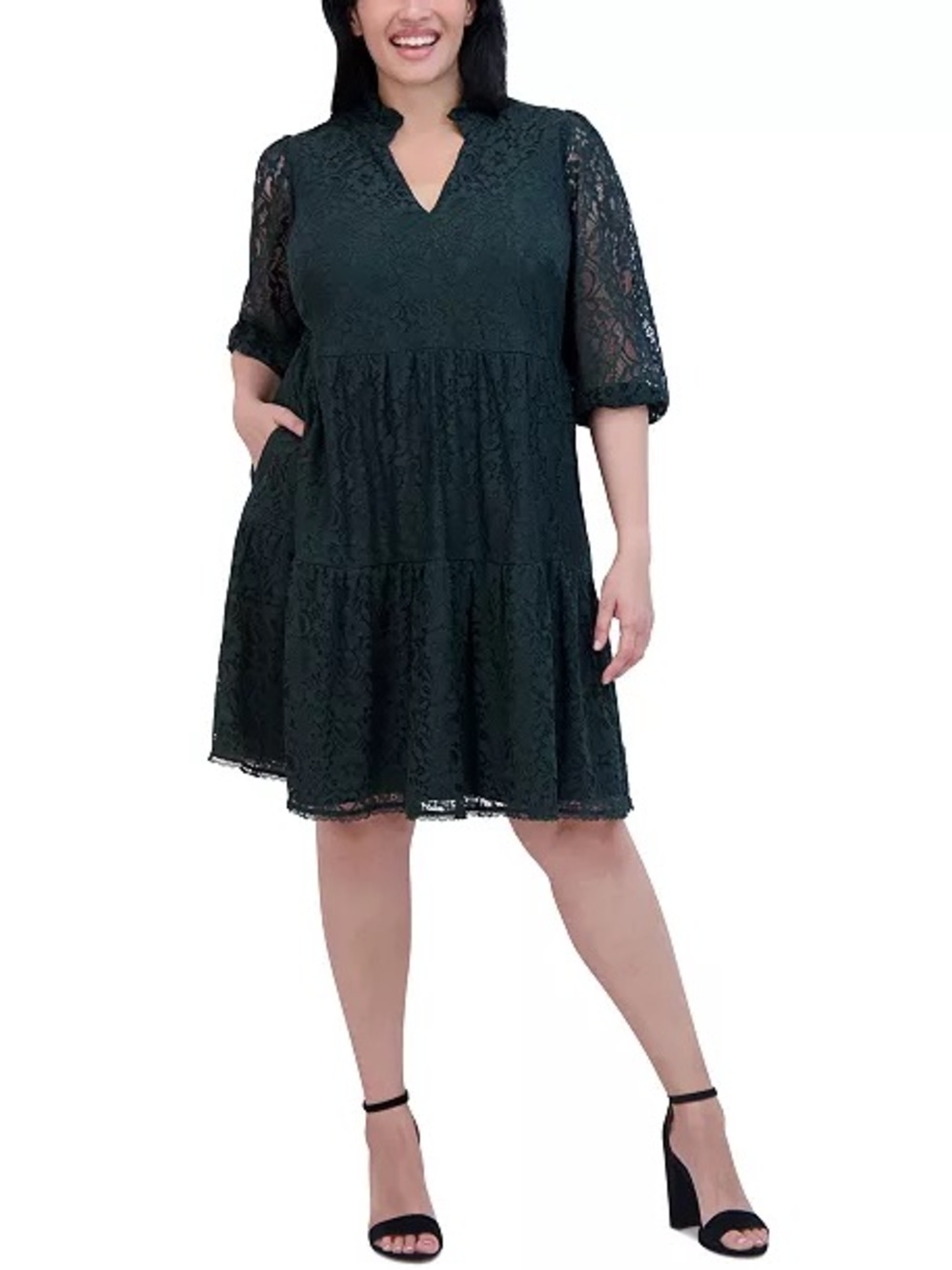 Jessica Howard Dark Green Lace Tiered Mini Dress